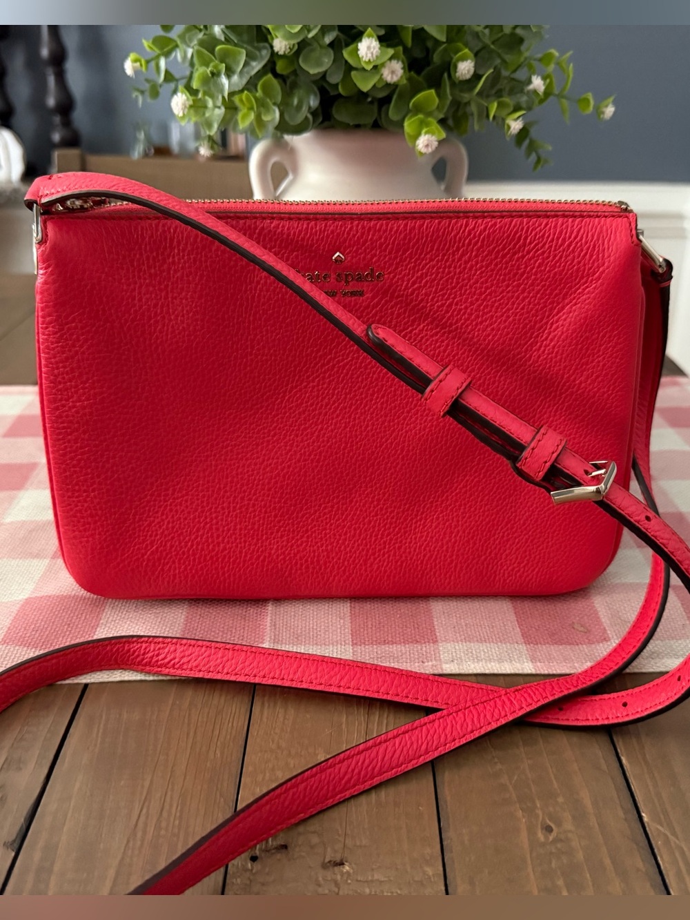 kate spade Pebbled Leather Crossbody in bright magenta